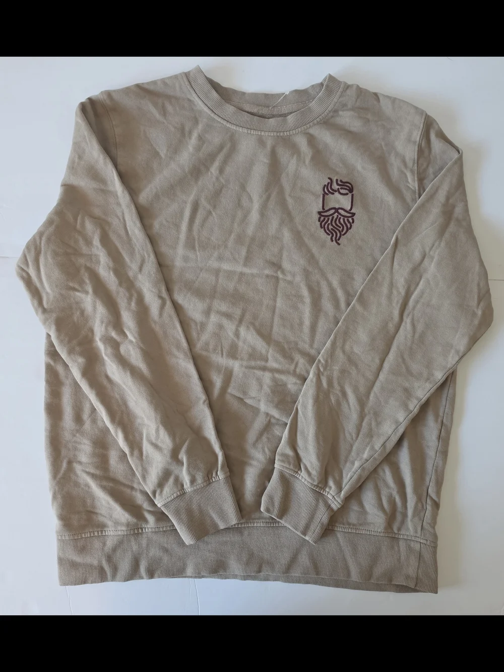Goodfellow & Co Beige Crewneck with Maroon Embroidered Crest